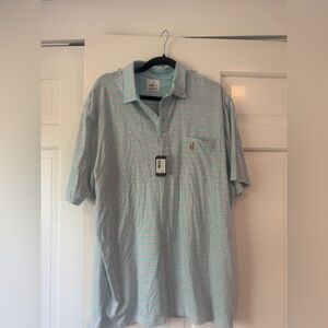 johnnie-O Mint Polo with Coral & White Stripes